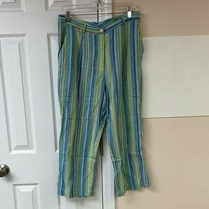 Norm Thompson multicolor striped lightweight cropped pants linen blend